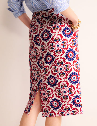 Printed Pencil Skirt-Rubicondo, Mosaic Bloom