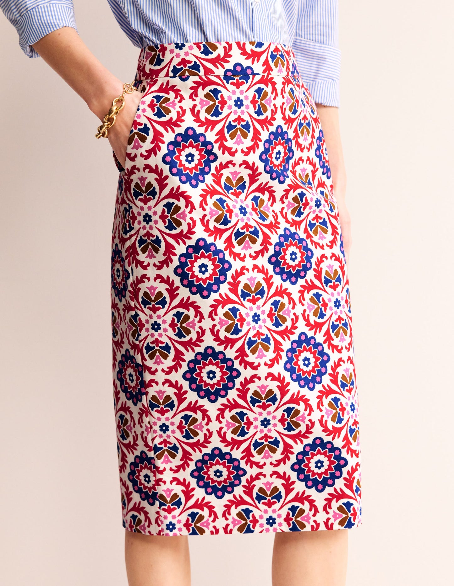 Printed Pencil Skirt-Rubicondo, Mosaic Bloom