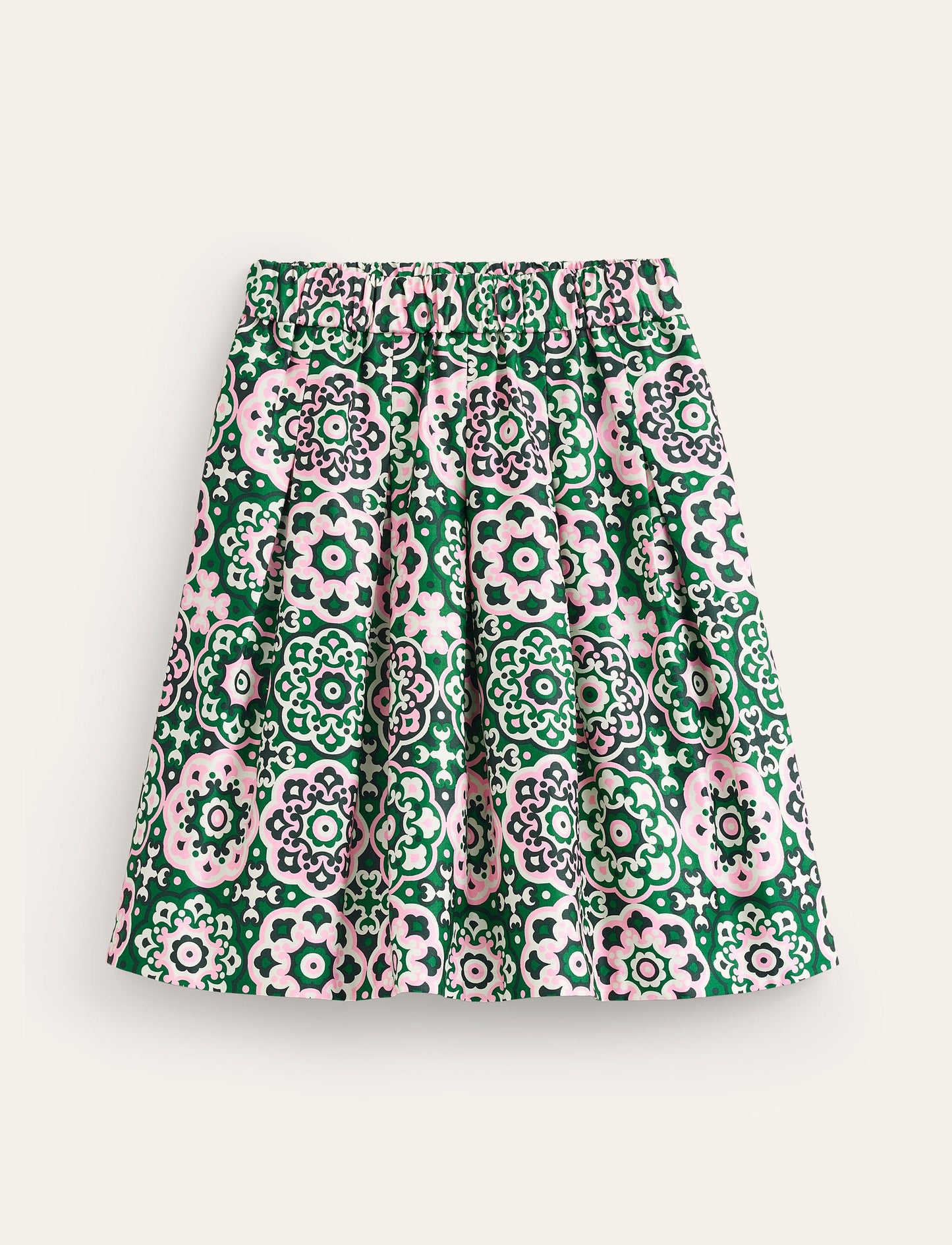 Pleated Cotton Skirt-Green Tambourine, Artisian Geo