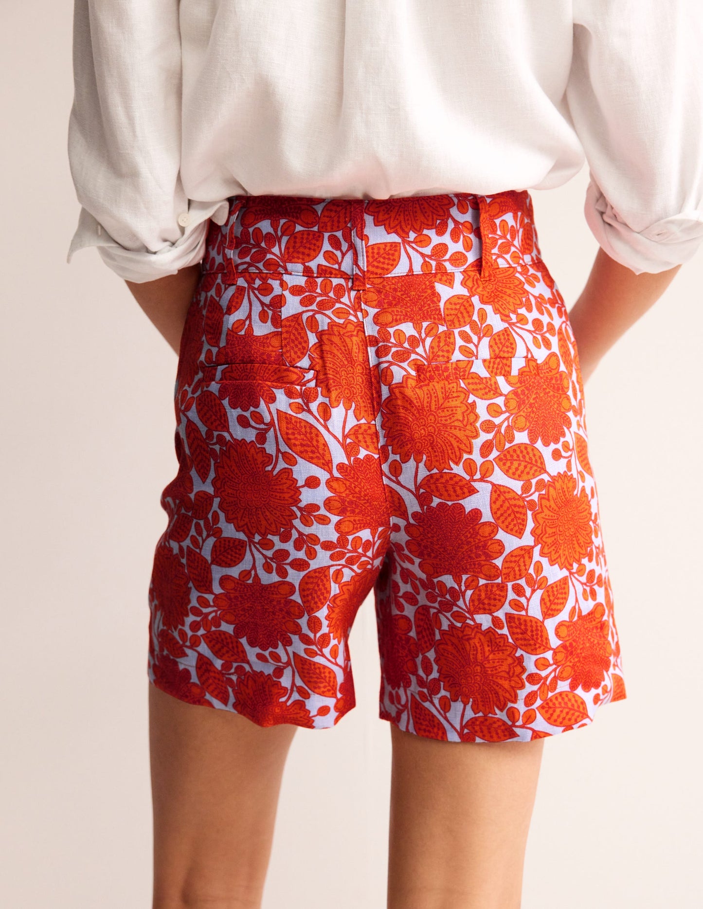 Westbourne Linen Shorts-Firecracker, Gardenia Swirl