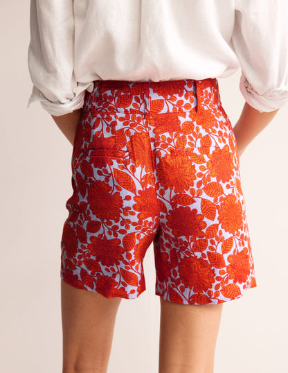 Westbourne Linen Shorts-Firecracker, Gardenia Swirl