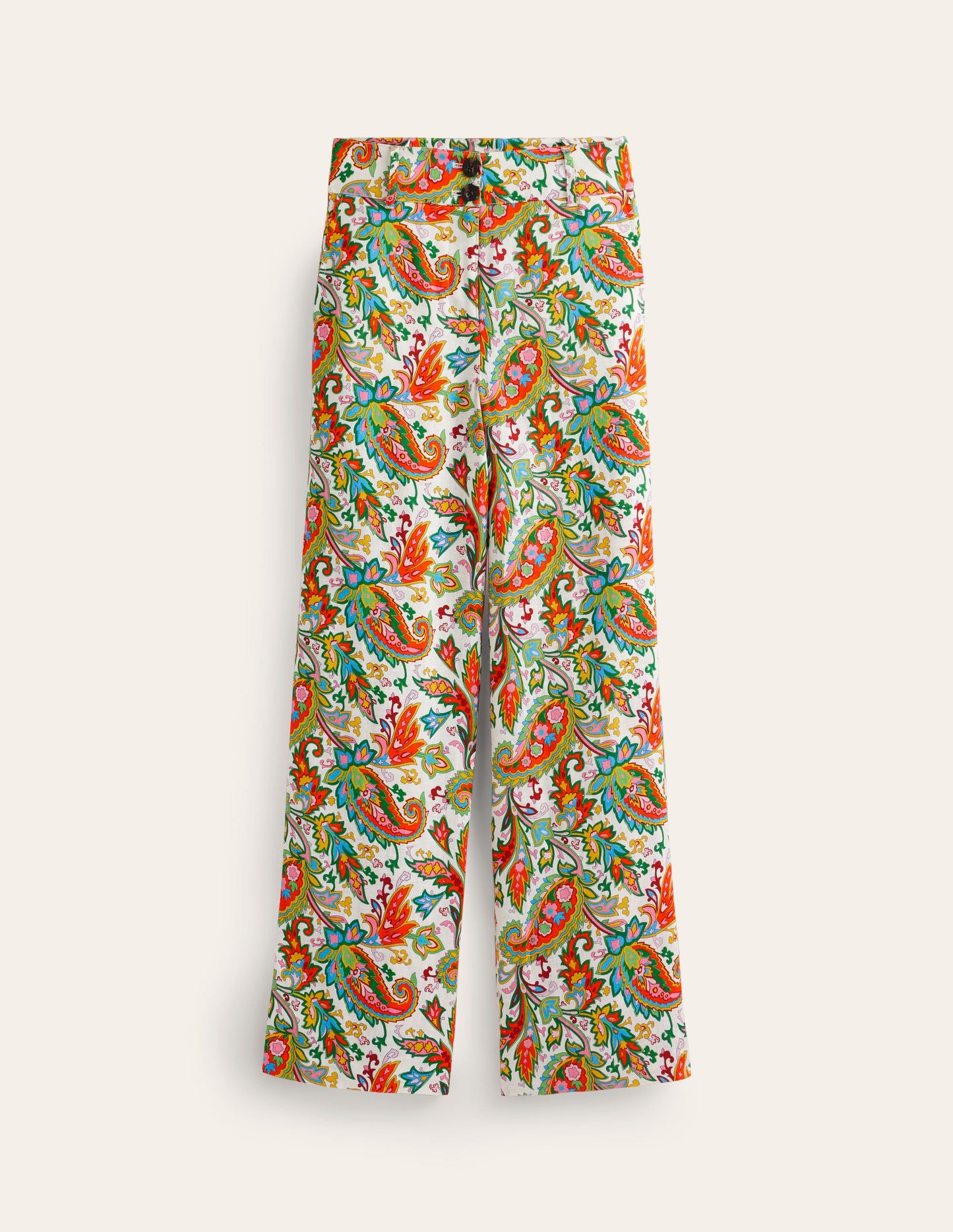 Westbourne Linen Pants-Ivory, Paisley Azure