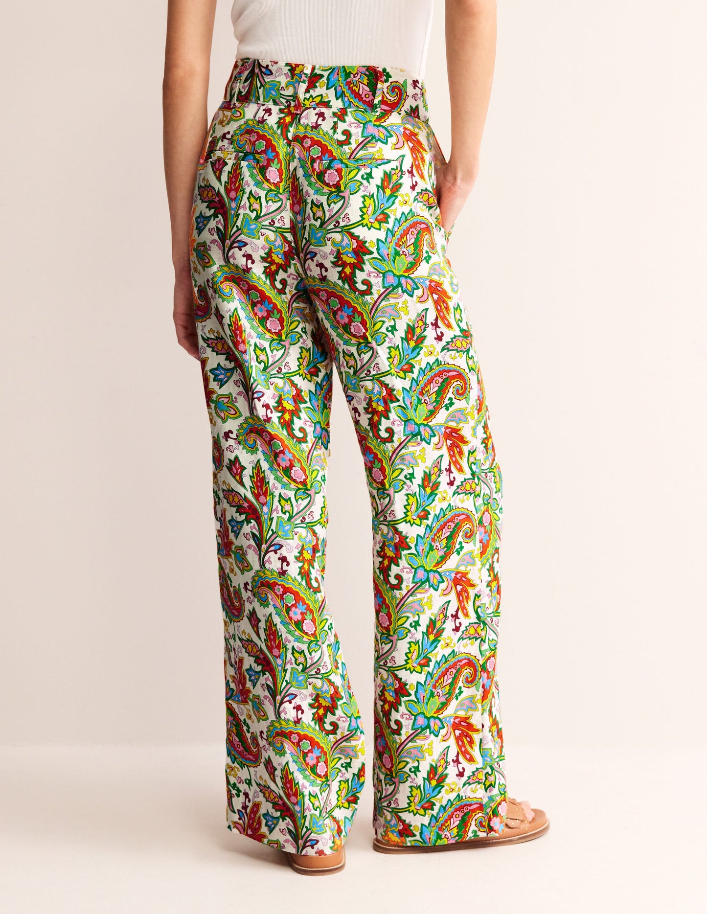 Westbourne Linen Pants-Ivory, Paisley Azure