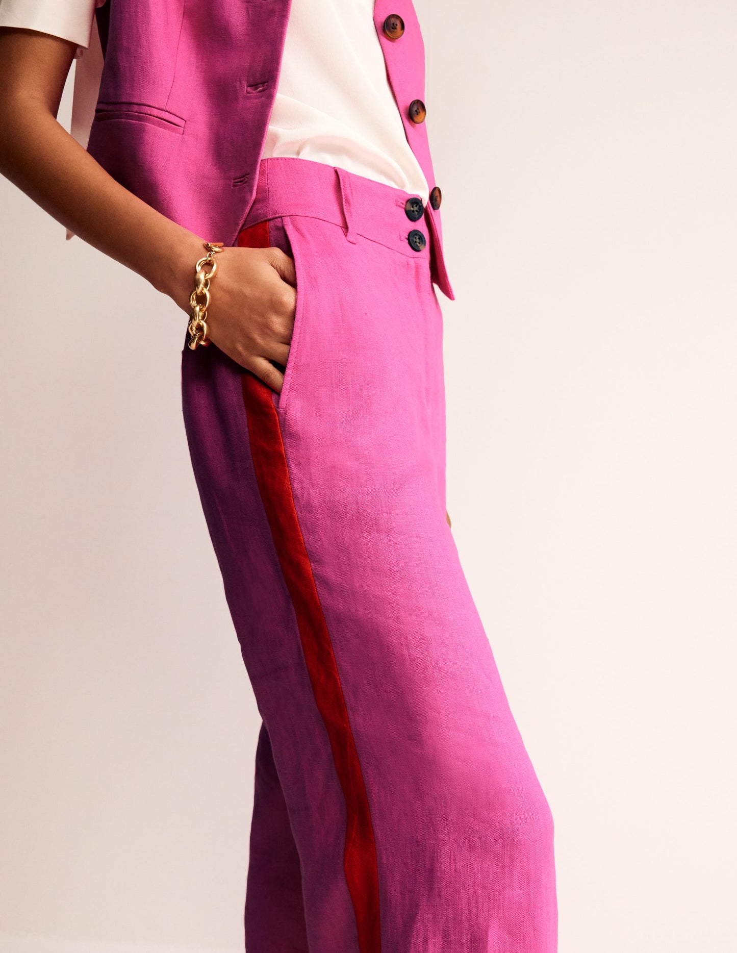 Westbourne Linen Pants-Pop Pansy, Red Side Stripe