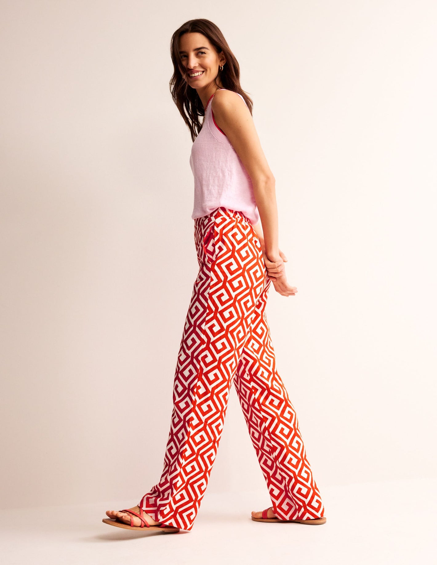 Hampstead Linen Pants-Flame Scarlet, Maze