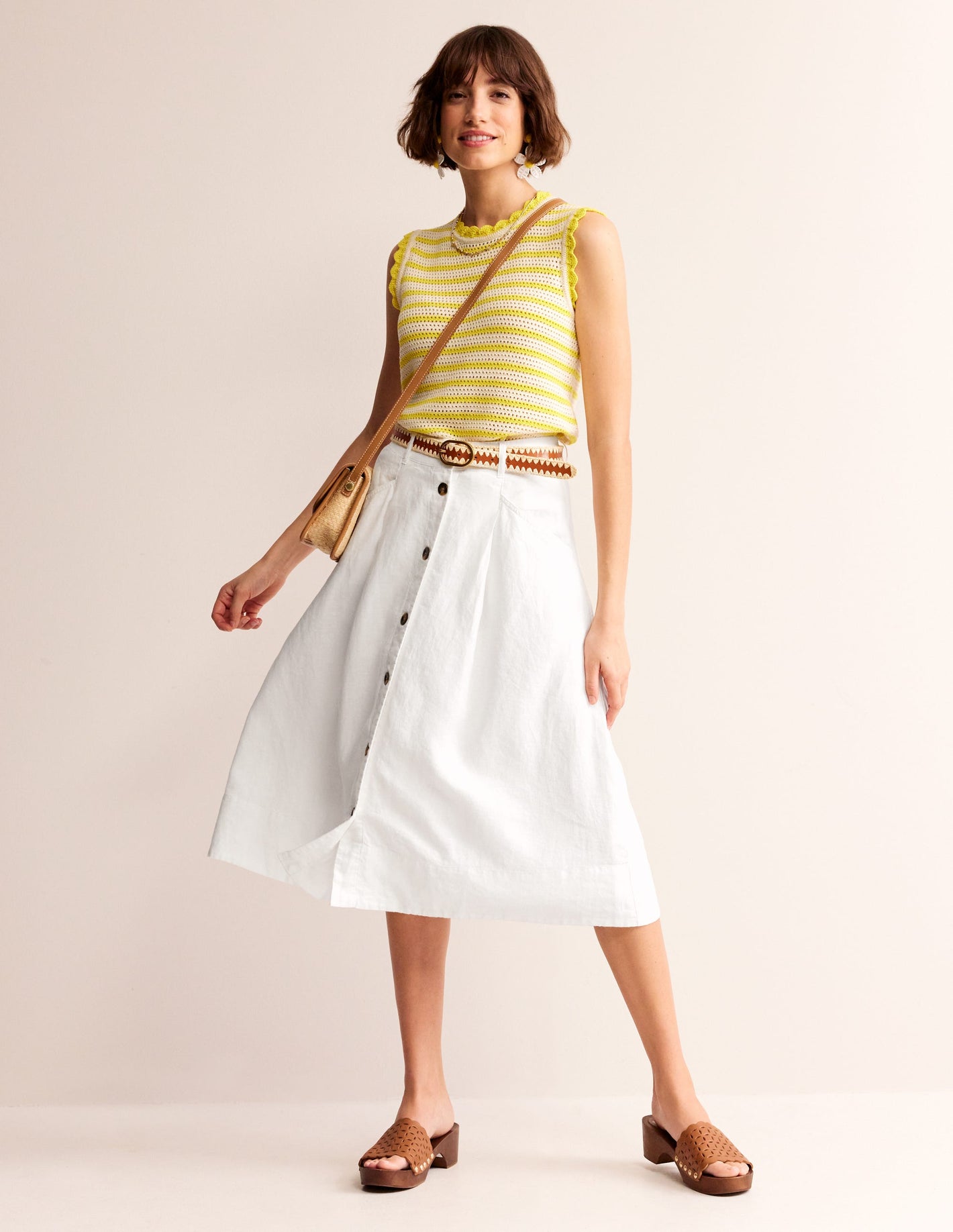 Petra Linen Midi Skirt-White