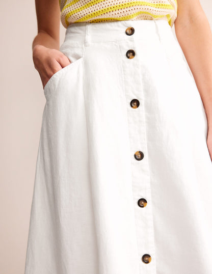 Petra Linen Midi Skirt-White