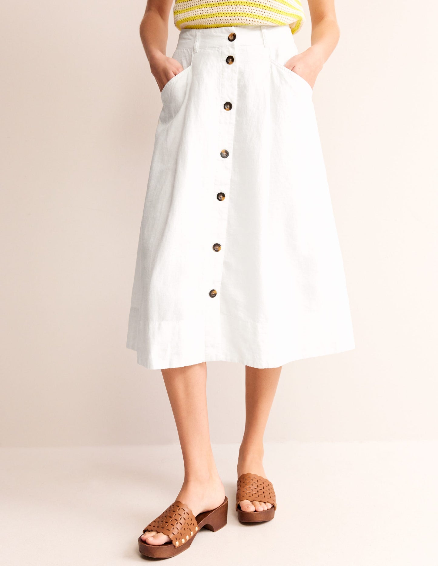 Petra Linen Midi Skirt-White