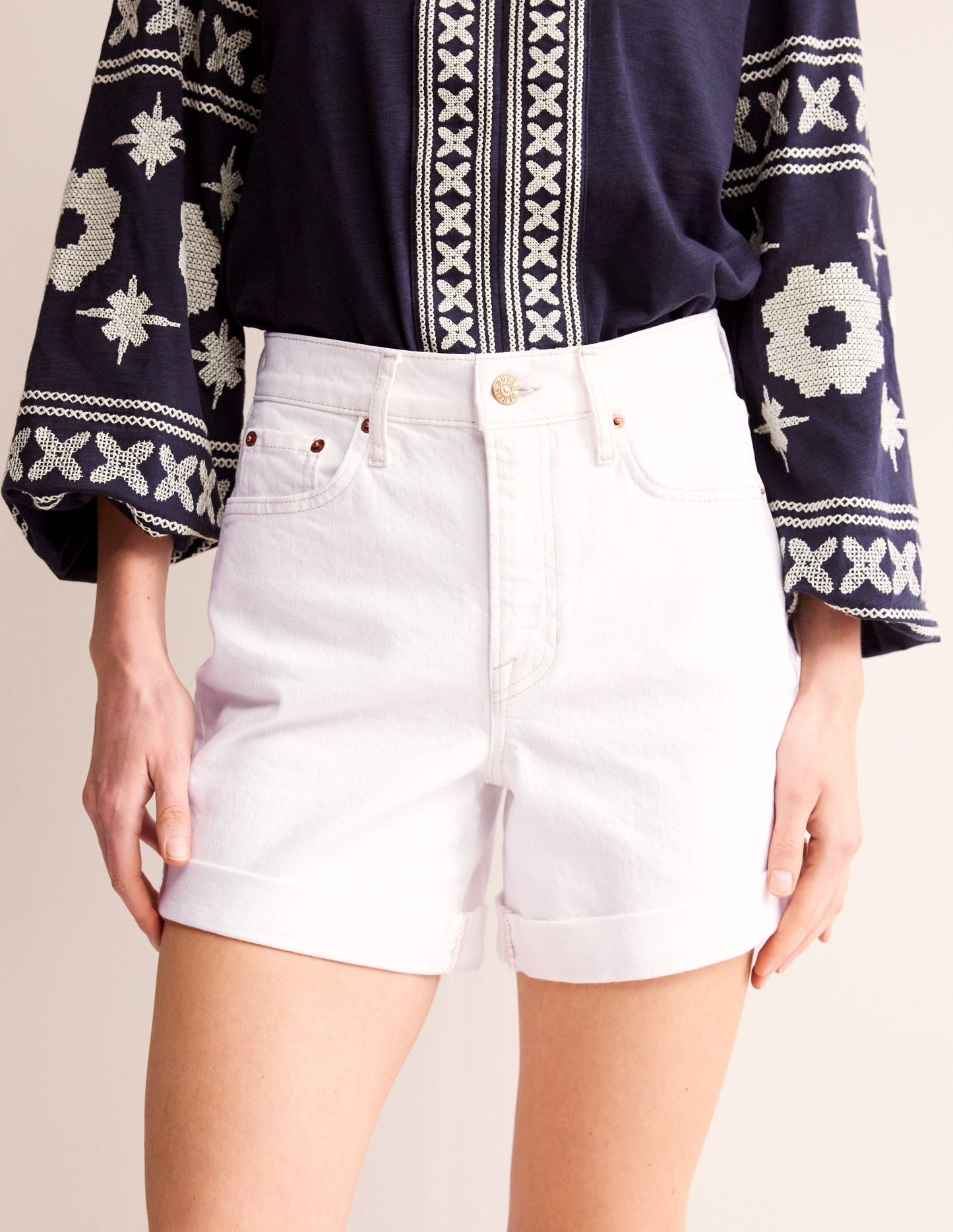 Denim Shorts-White