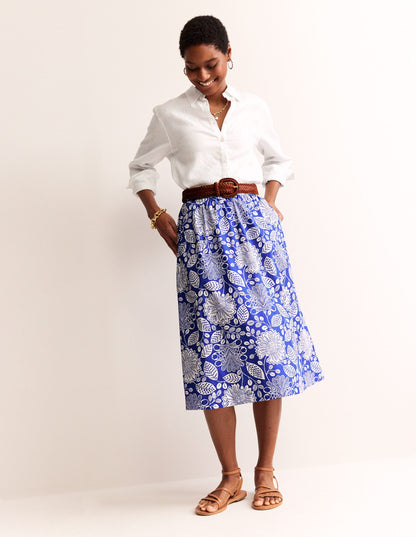 Hattie Poplin Midi Skirt-Surf The Web, Gardenia Swirl