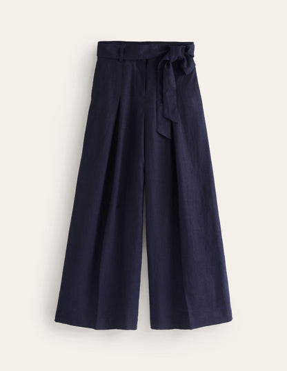 Palazzo Linen Pants-Navy