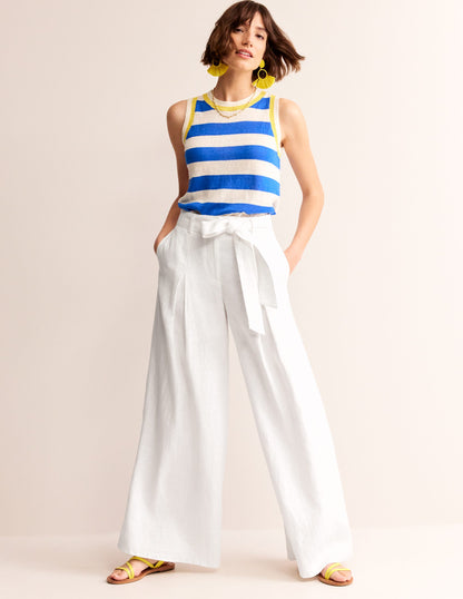 Palazzo Linen Pants-White