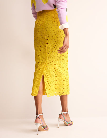 Broderie Column Skirt-Vibrant Yellow