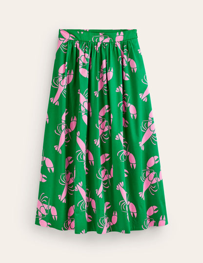 Layla Cotton Sateen Skirt-Green Tambourine, Lobster