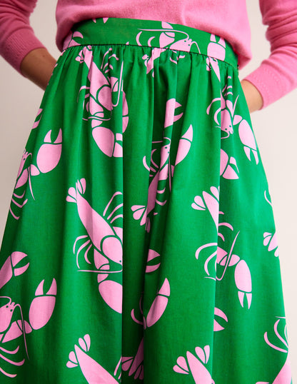 Layla Cotton Sateen Skirt-Green Tambourine, Lobster