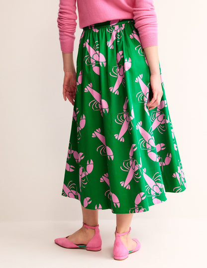 Layla Cotton Sateen Skirt-Green Tambourine, Lobster