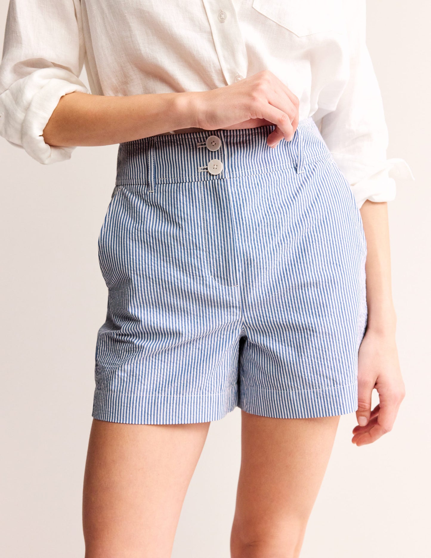 Westbourne Seersucker Shorts-Blue Ivory Stripe