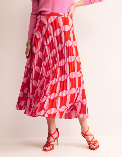 Pleated Midi Skirt-Flame Scarlet, Diamond Terrace