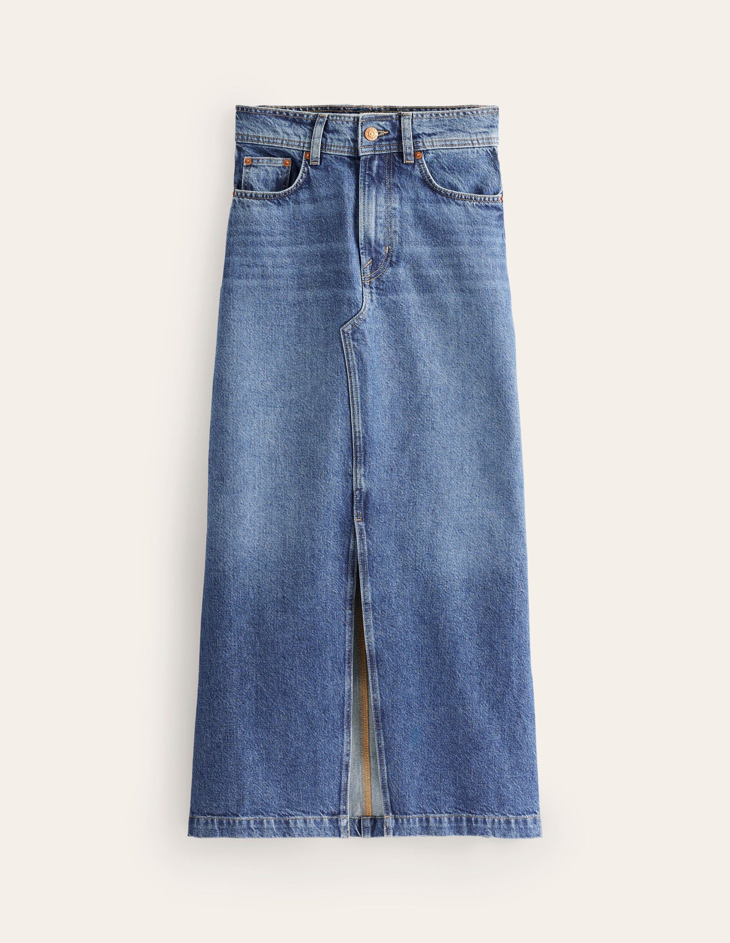 5 Pocket Denim Maxi Skirt-Mid Wash