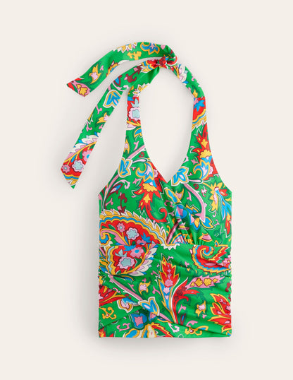 Levanzo Halter Tankini Top-Kelly Green, Paisley Azure