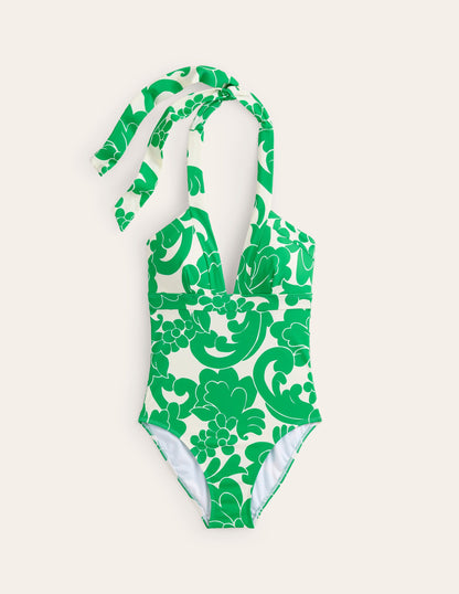 Ithaca Halter Swimsuit-Bright Green, Opulent Whirl