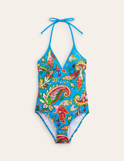 Como String  Swimsuit-Vivid Blue, Paisley Azure