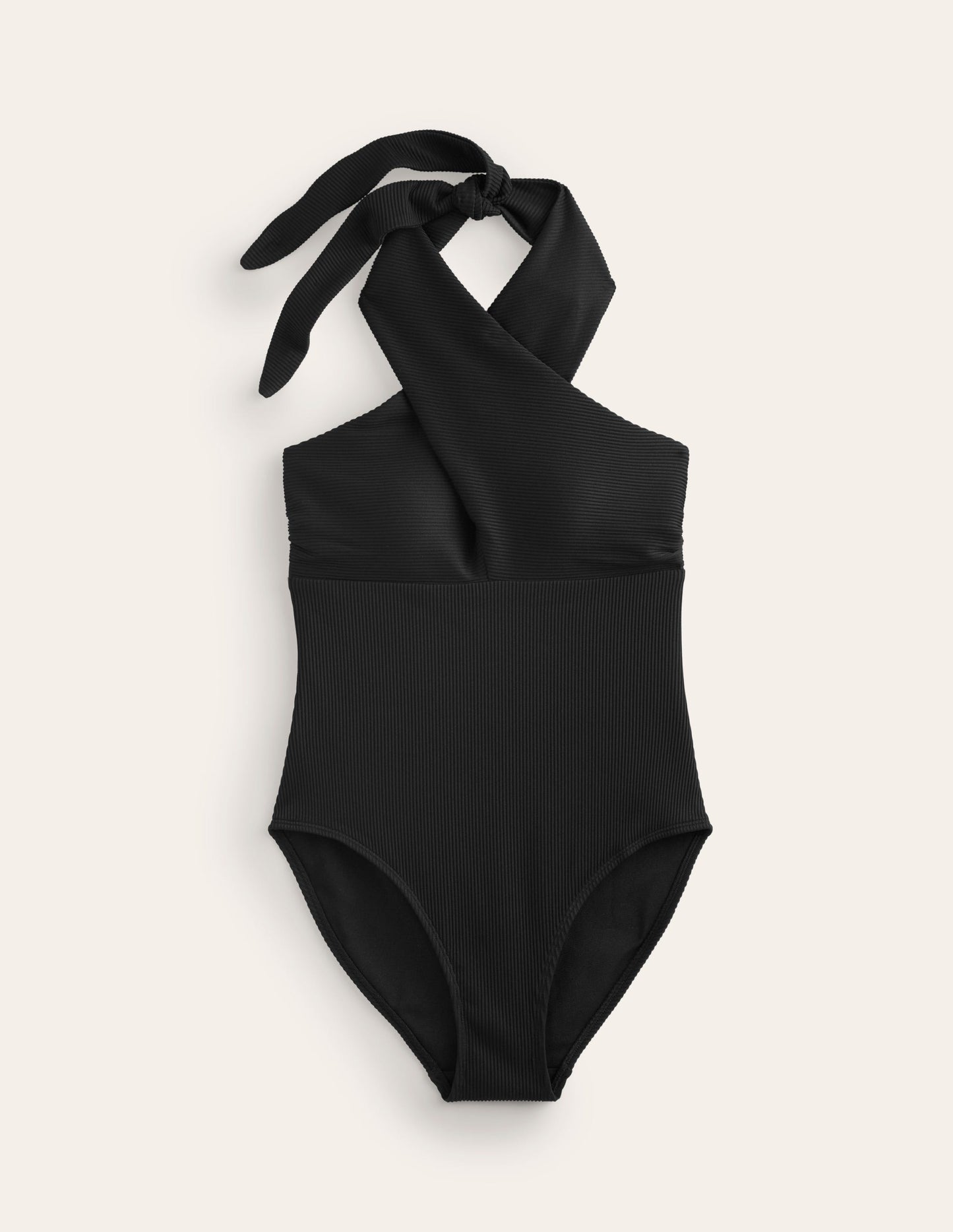 Cross Front Halter Swimsuit-Black Rib