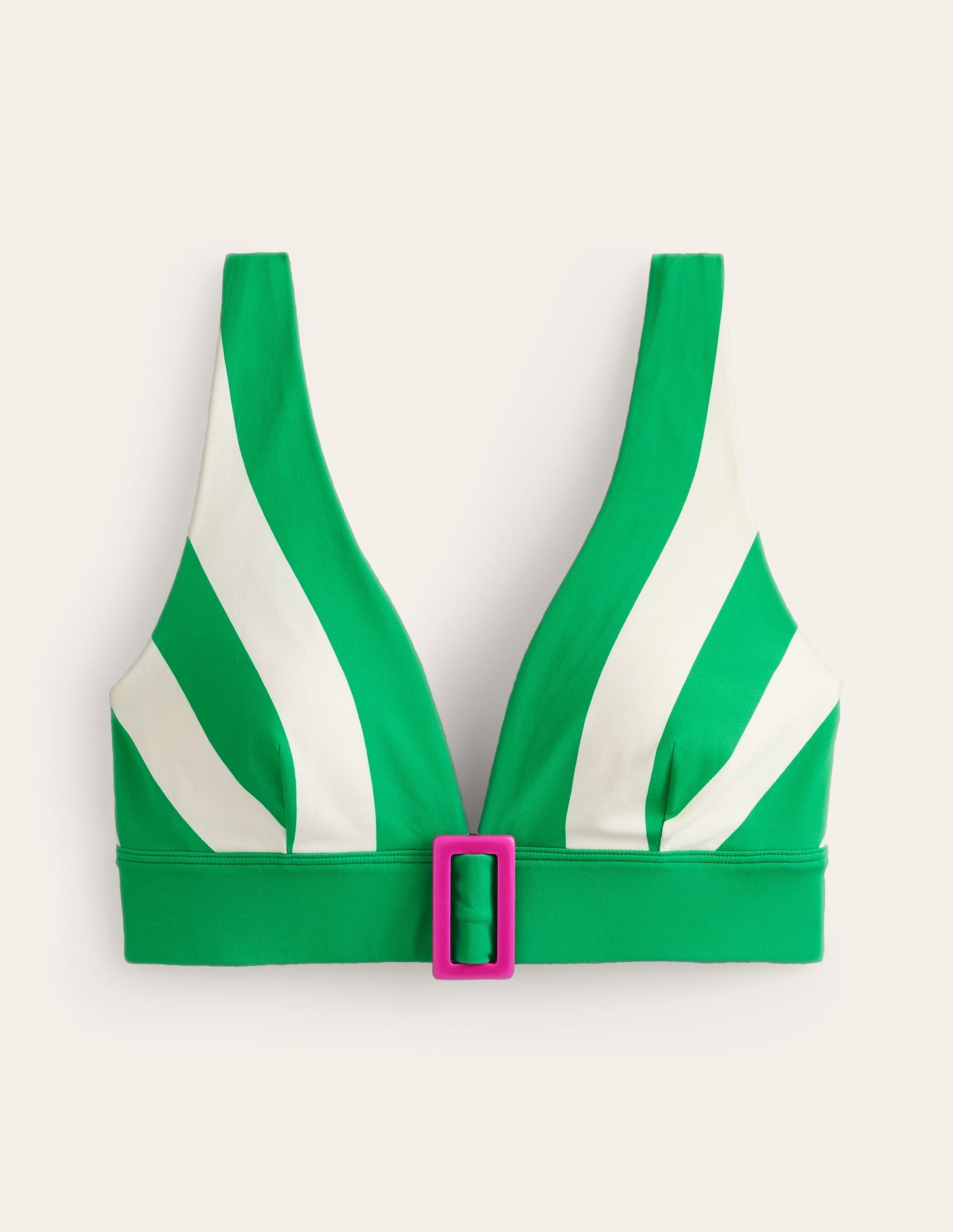 Resin Buckle Bikini Top-Green/ Ivory Stripe