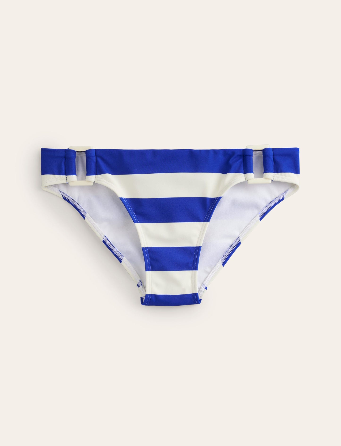 Resin Buckle Bikini Bottoms-Blue/ Ivory Stripe