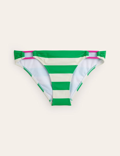 Resin Buckle Bikini Bottoms-Green/ Ivory Stripe