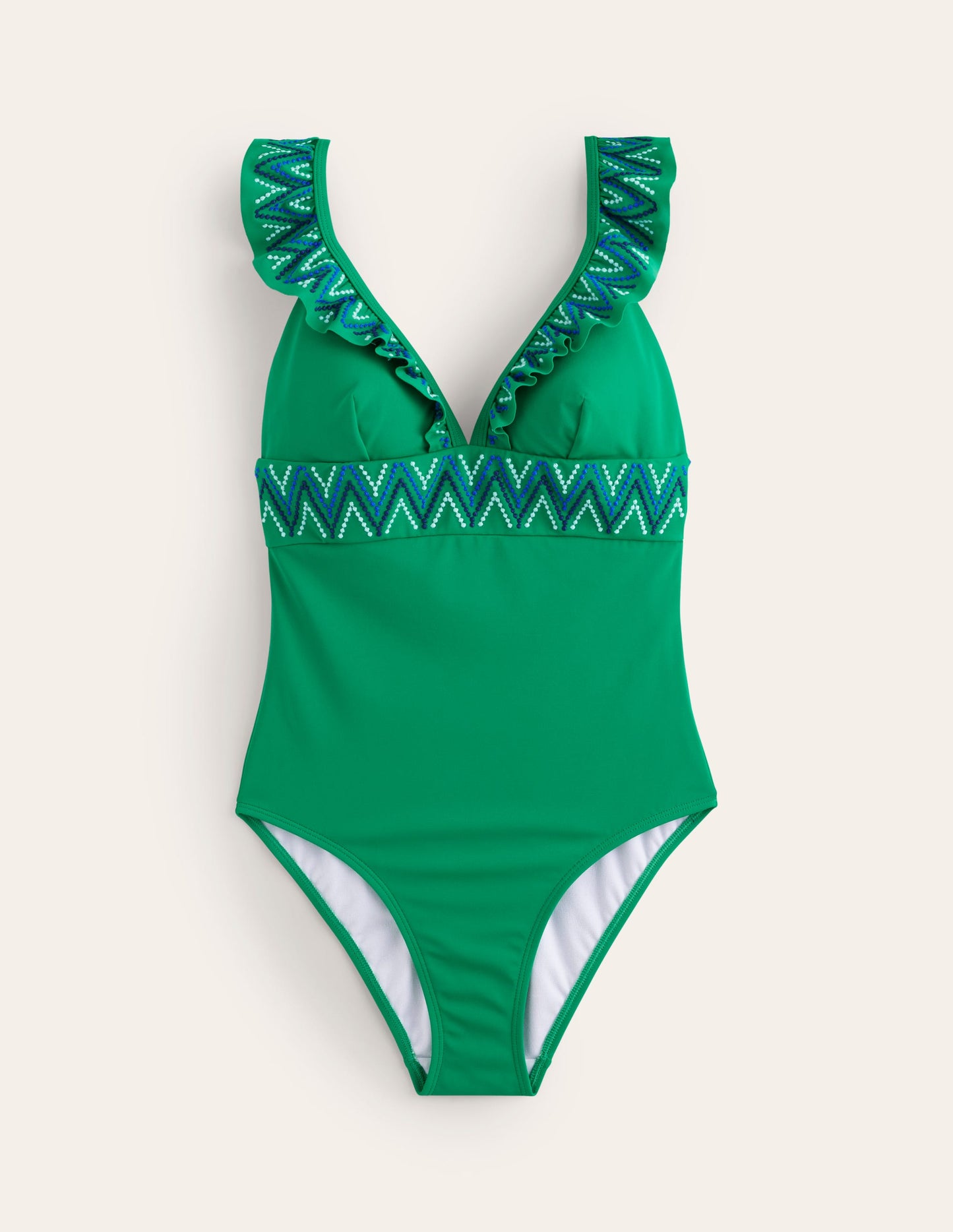 Embroidered Ruffle Swimsuit-Green