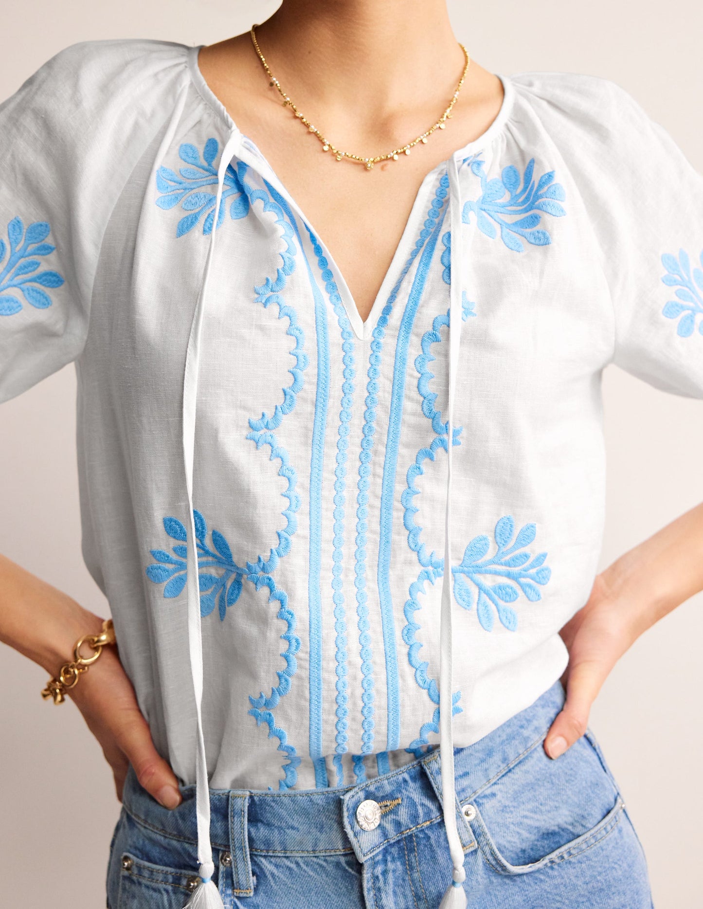 Serena Embroidered Blouse-White