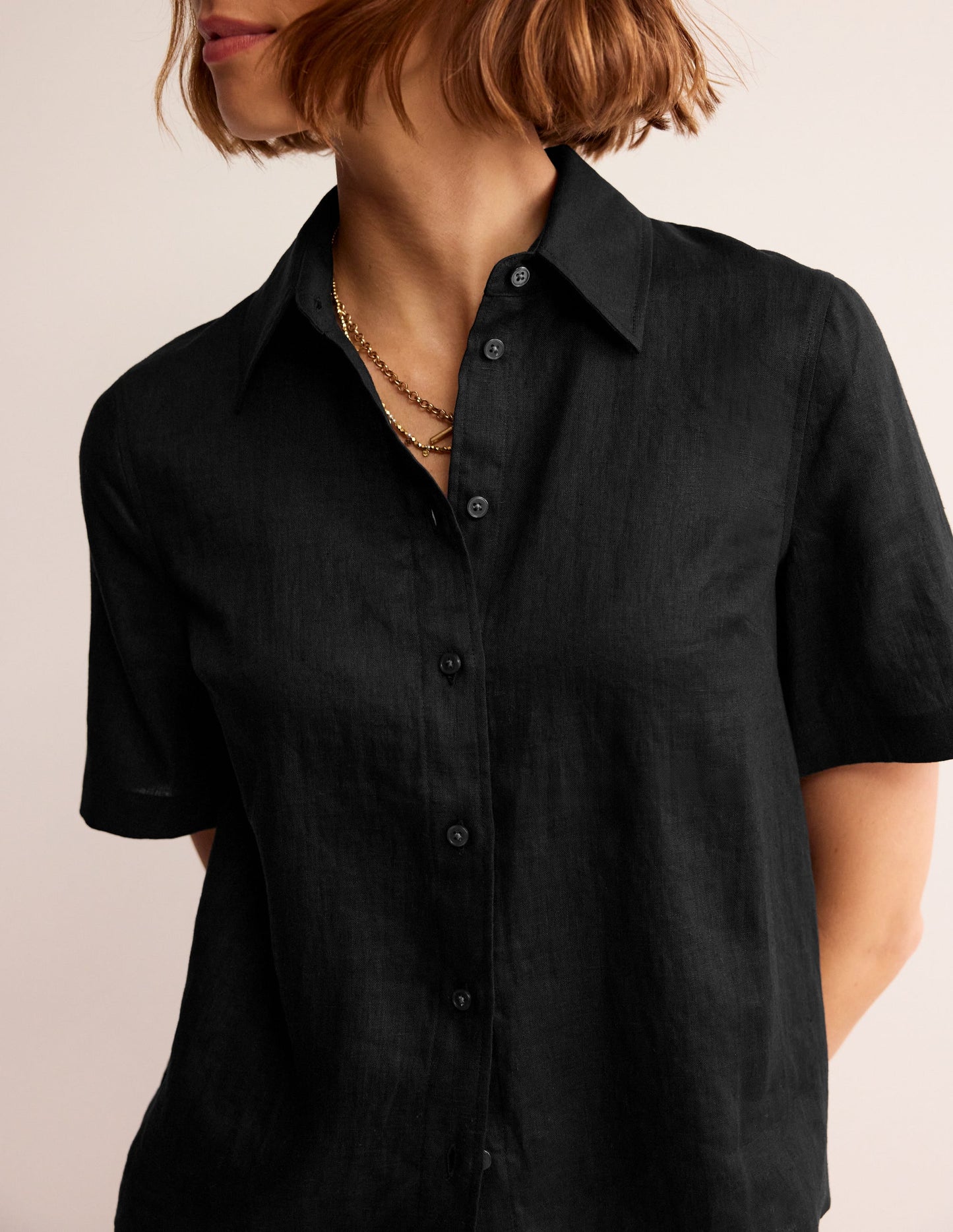 Hazel Short Sleeve Linen Shirt-Black