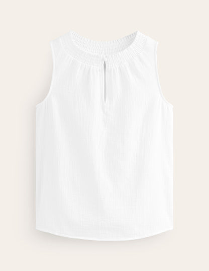 Georgia Double Cloth Top-White