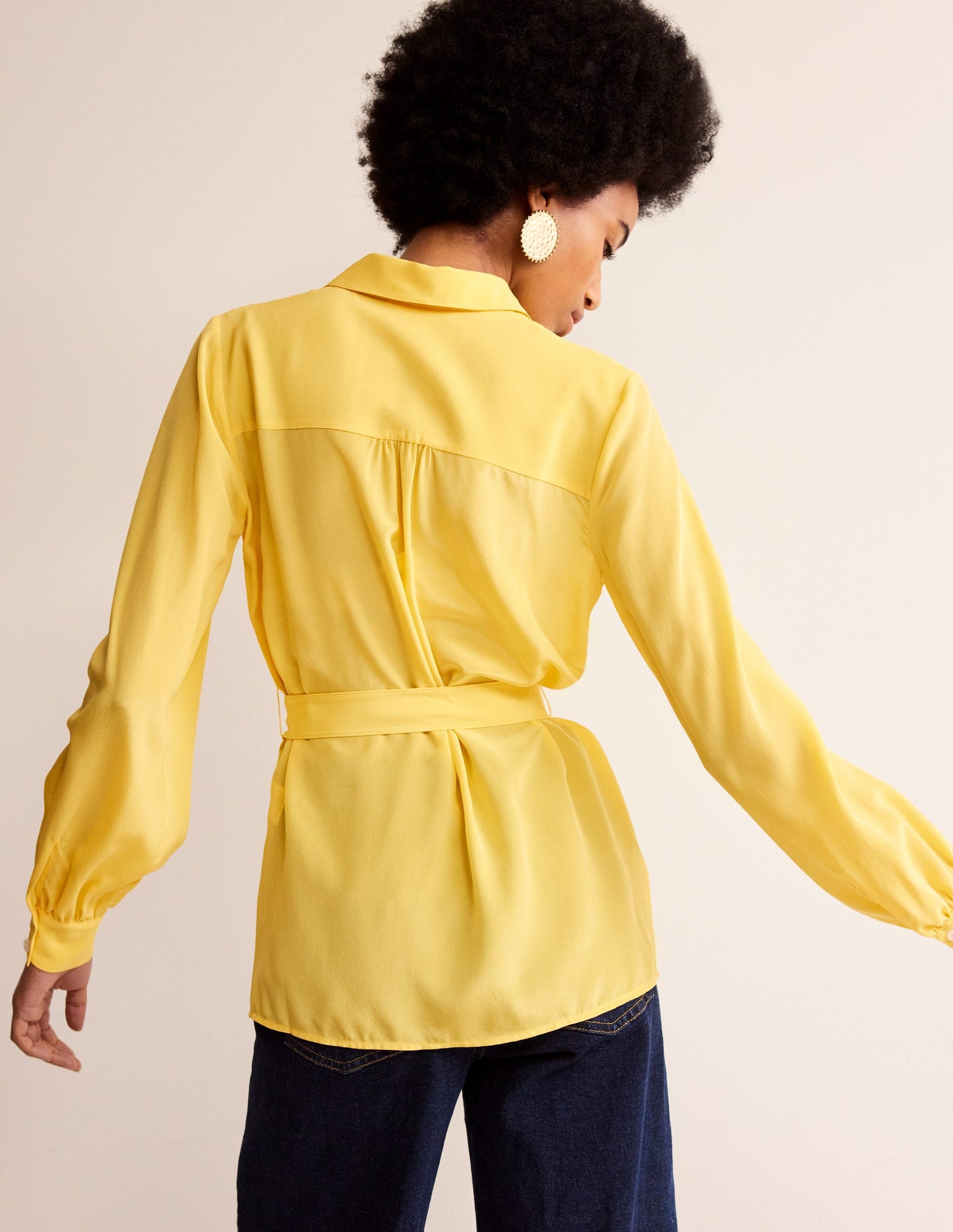 Belted Silk Shirt-Vibrant yellow