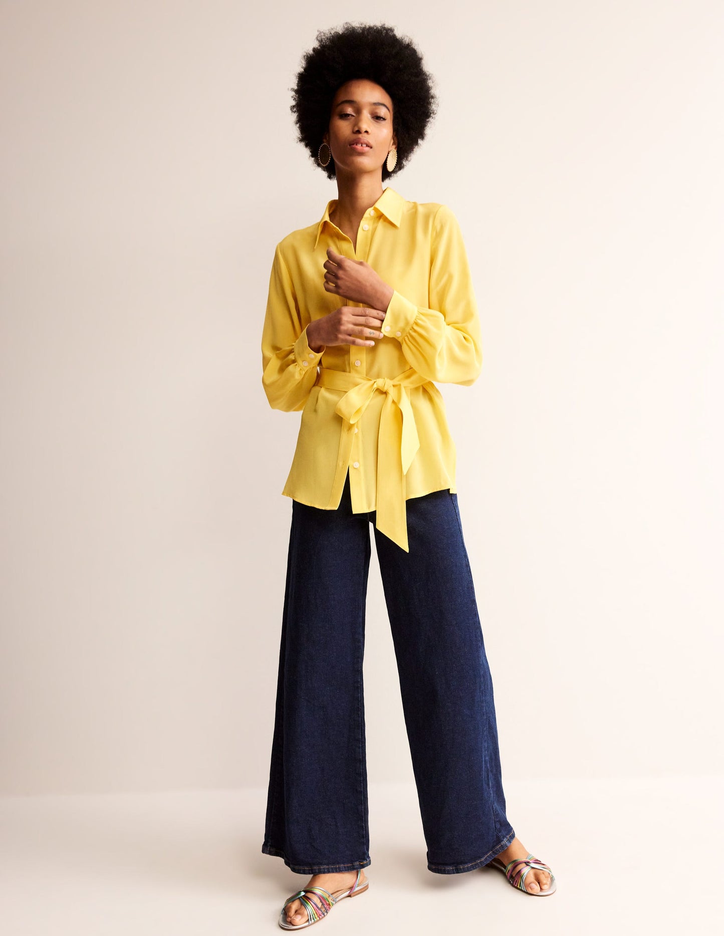 Belted Silk Shirt-Vibrant yellow