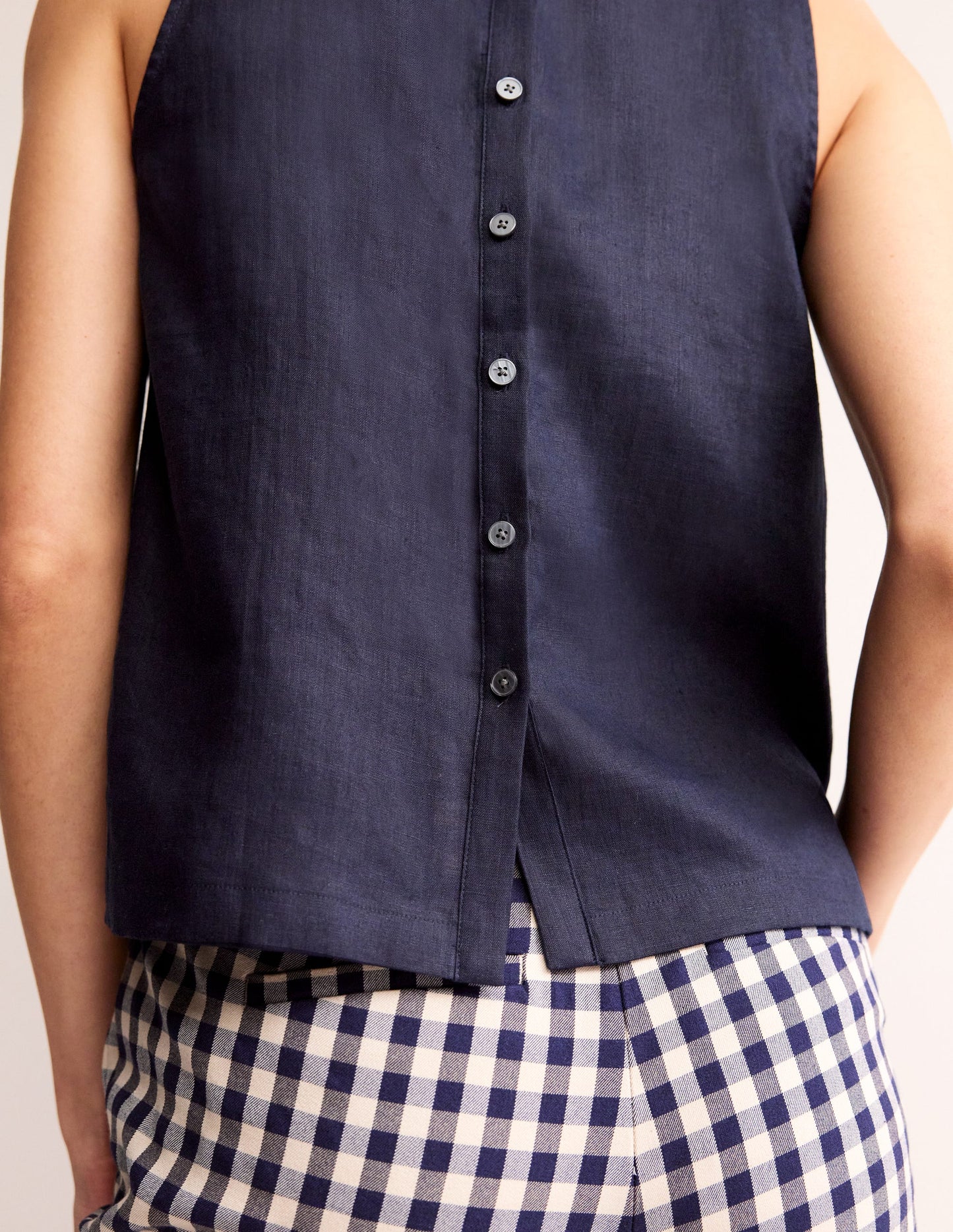 Linen Sleeveless Shell Top-Navy