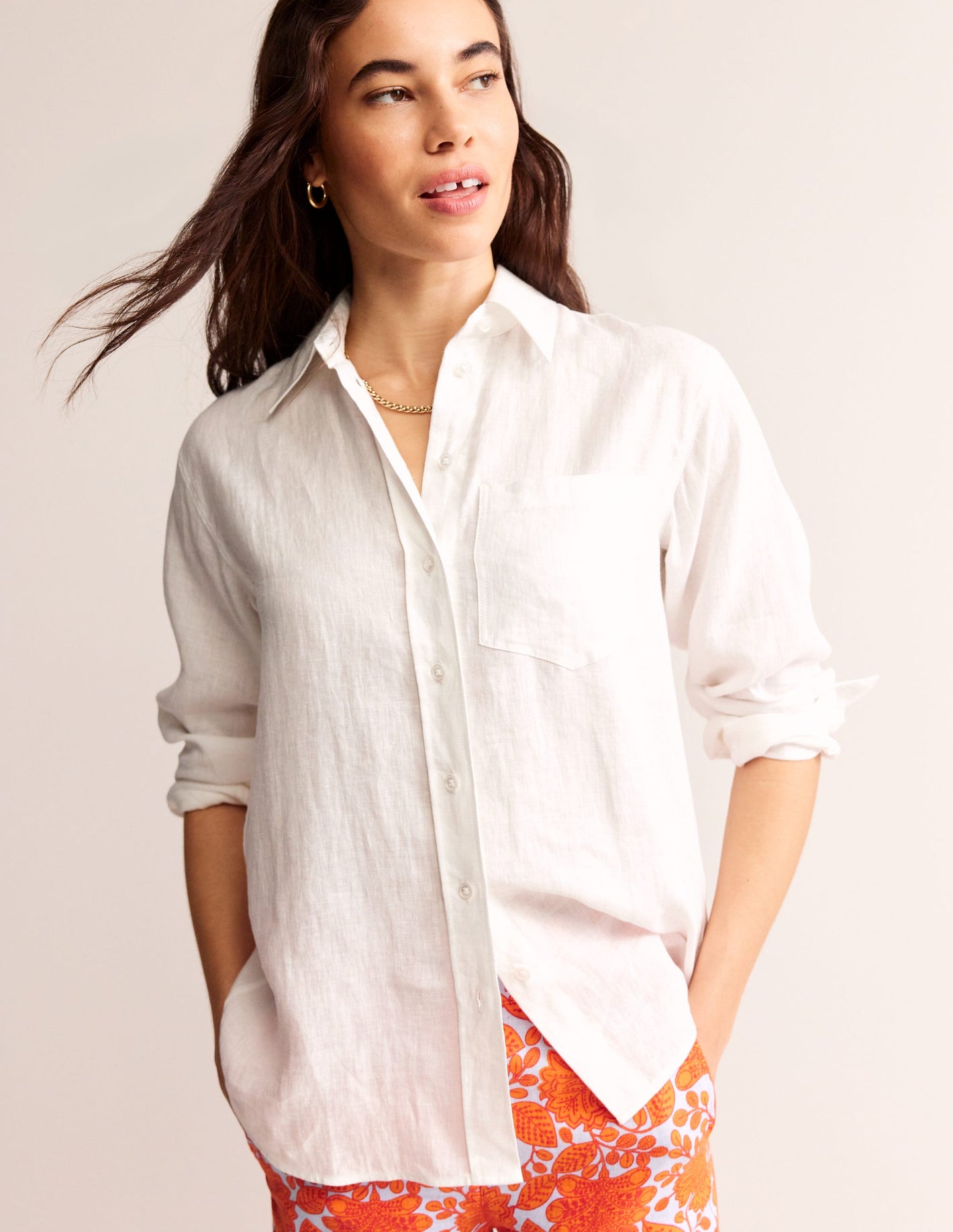 Connie Relaxed Linen Shirt-White