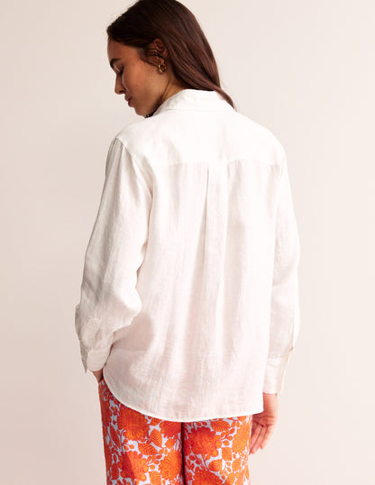 Connie Relaxed Linen Shirt-White