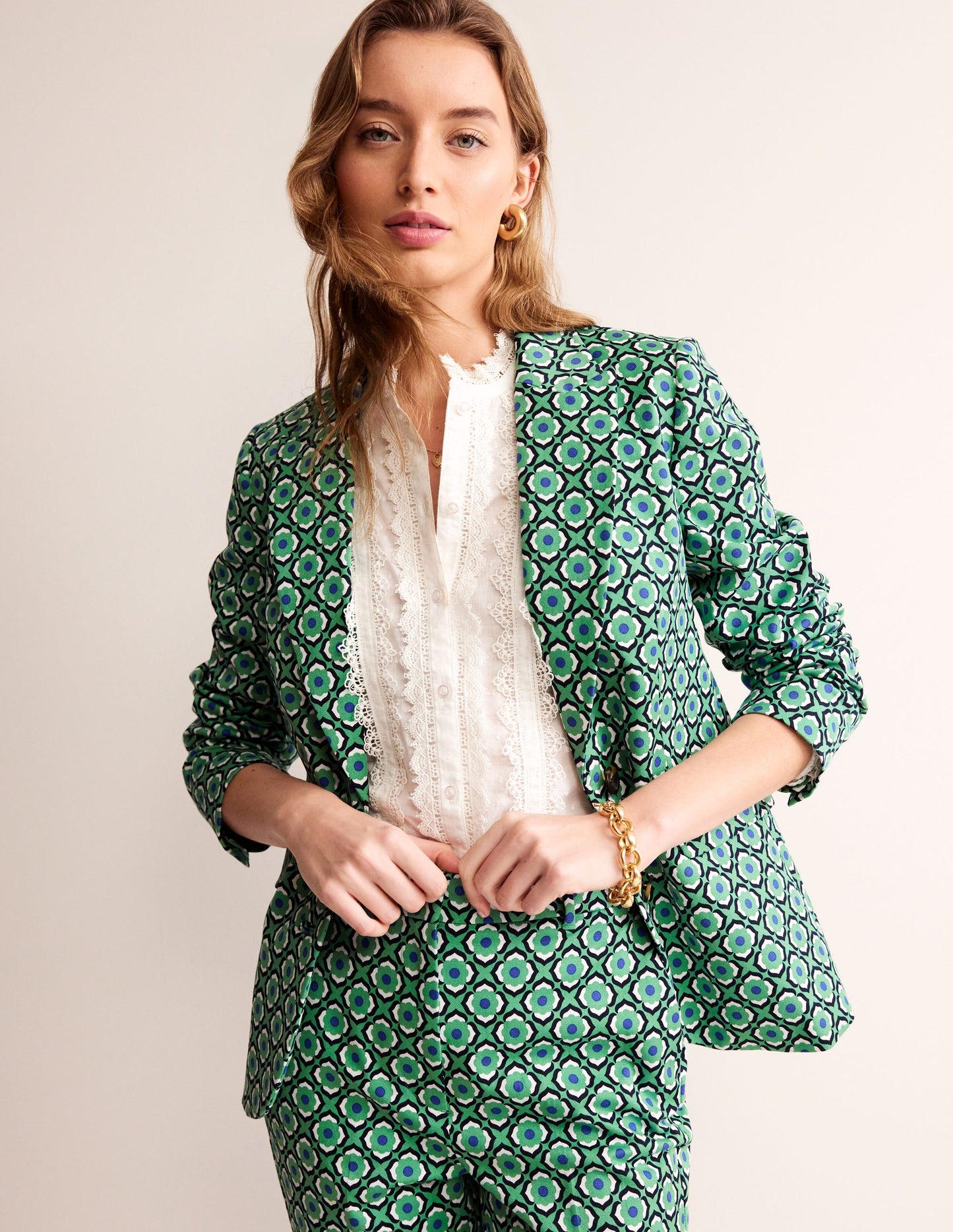 Marylebone Bi-Stretch Blazer-Ming Green, Geo Pome