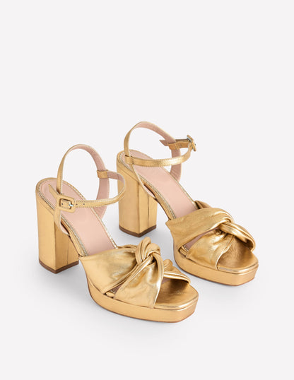 Twist Front Platform Sandals-Gold Metallic