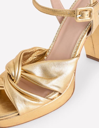 Twist Front Platform Sandals-Gold Metallic