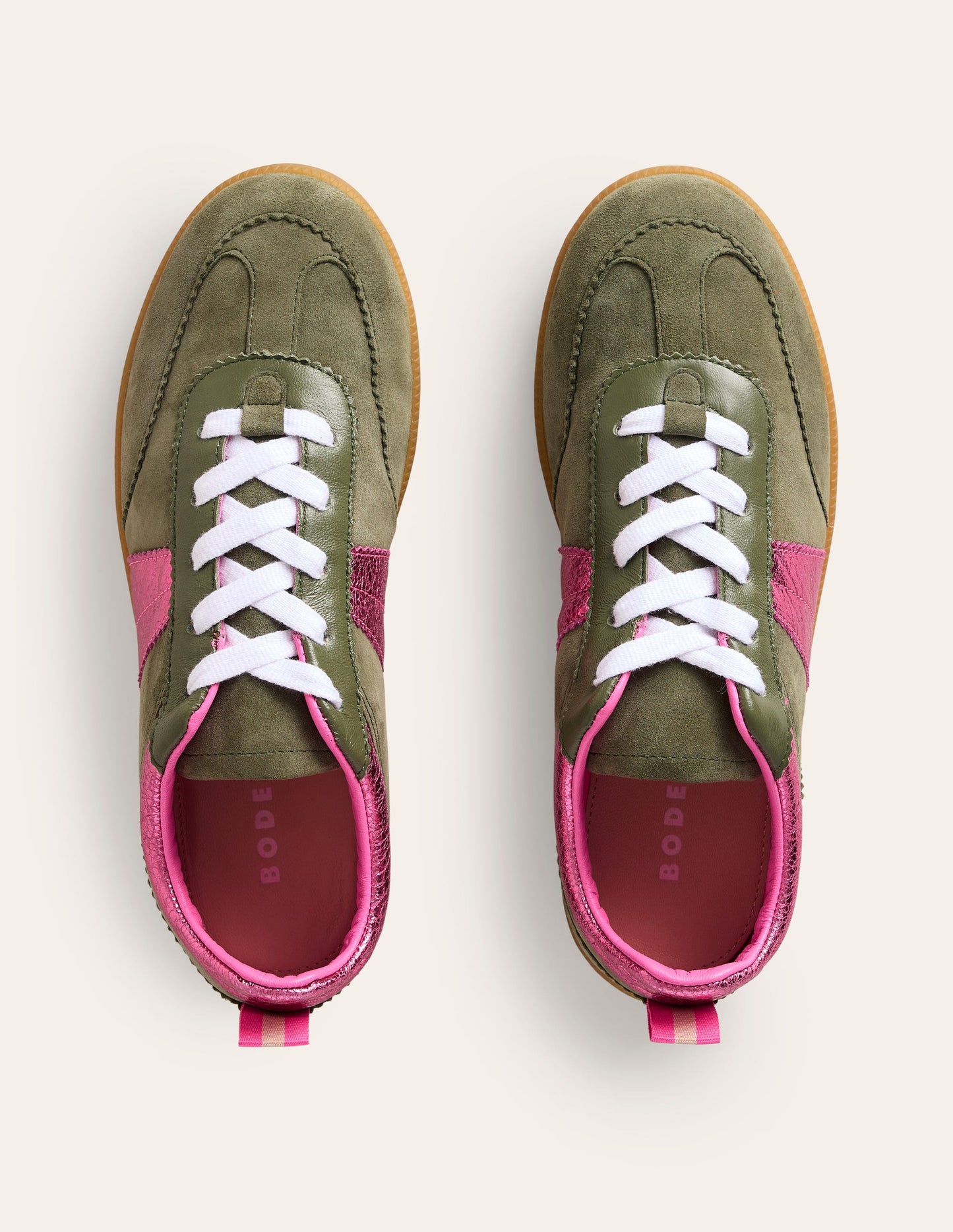 Erin Retro Tennis Sneakers-Khaki/Bright Pink