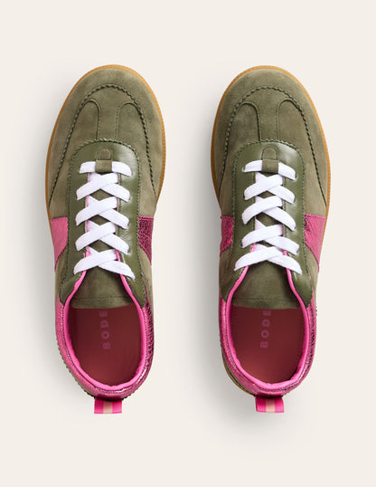 Erin Retro Tennis Sneakers-Khaki/Bright Pink