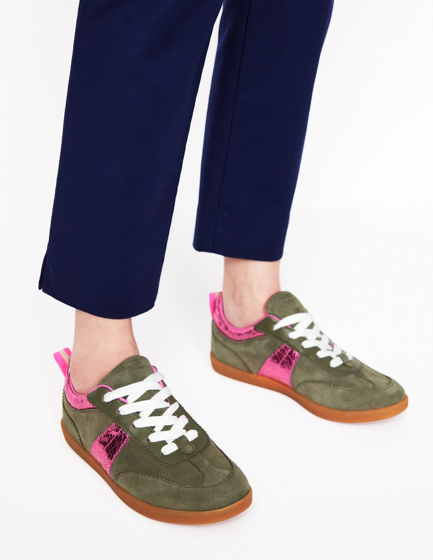 Erin Retro Tennis Sneakers-Khaki/Bright Pink