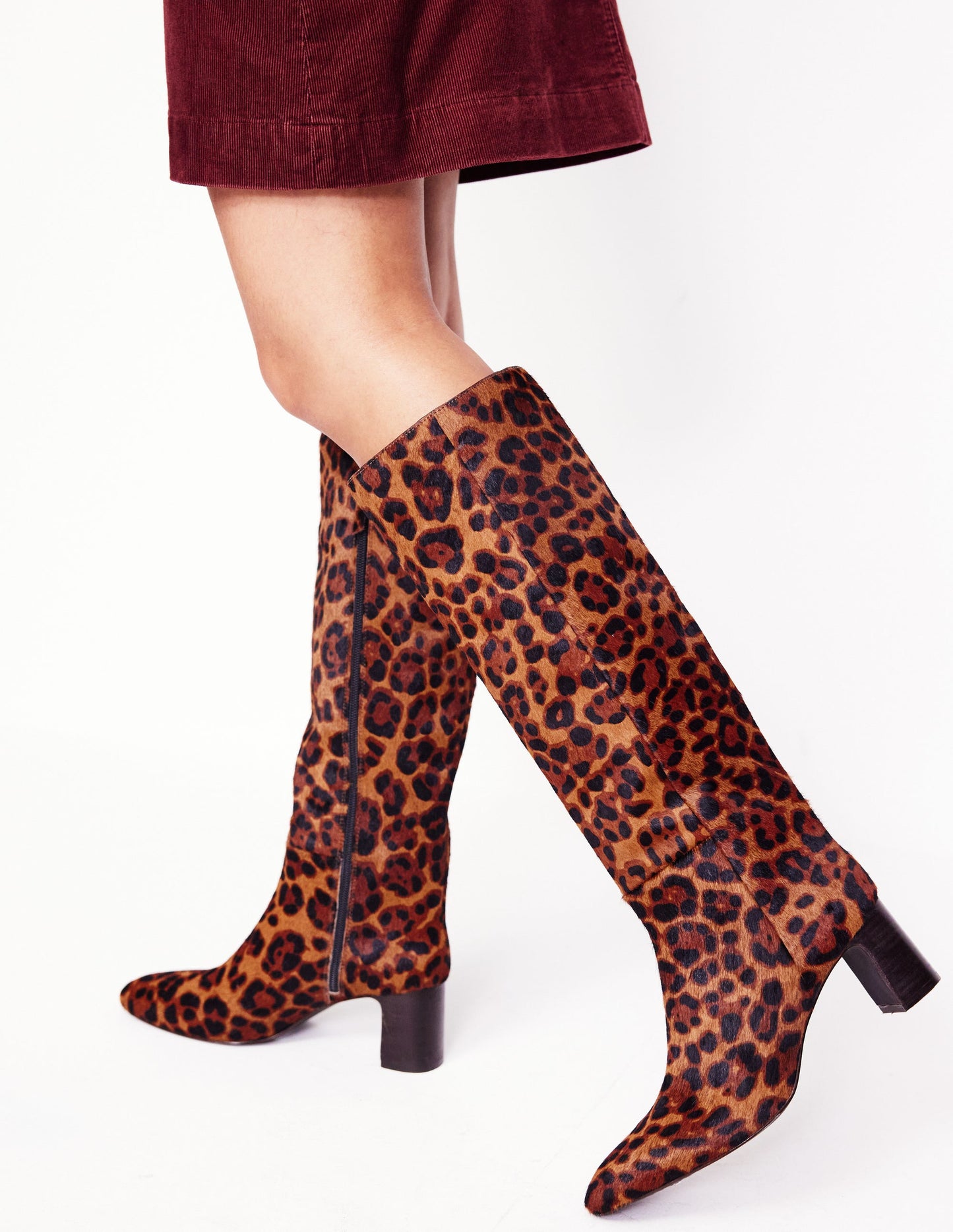 Erica Knee High Leather Boots-Dark Classic Leopard