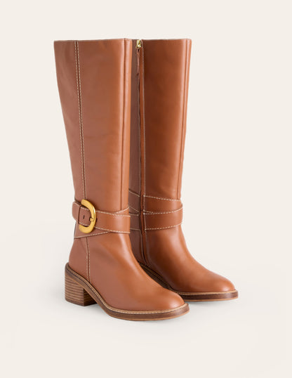 Buckled Knee High Boots-Tan