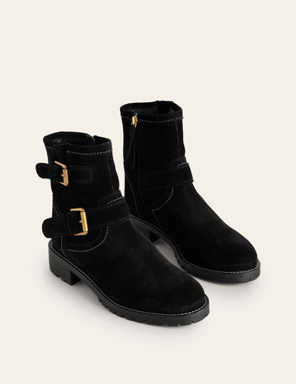 Buckled Biker Boots-Black