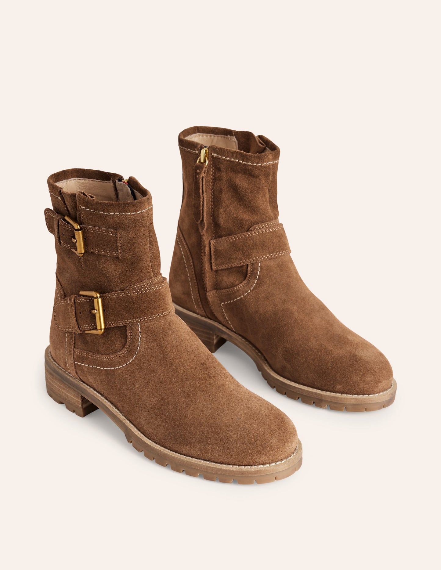 Buckled Biker Boots-Tan