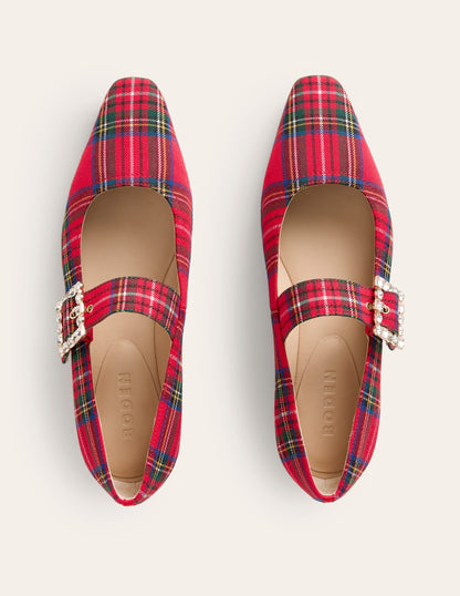 Vic Chisel Toe Mary Janes-Red and Blue Check